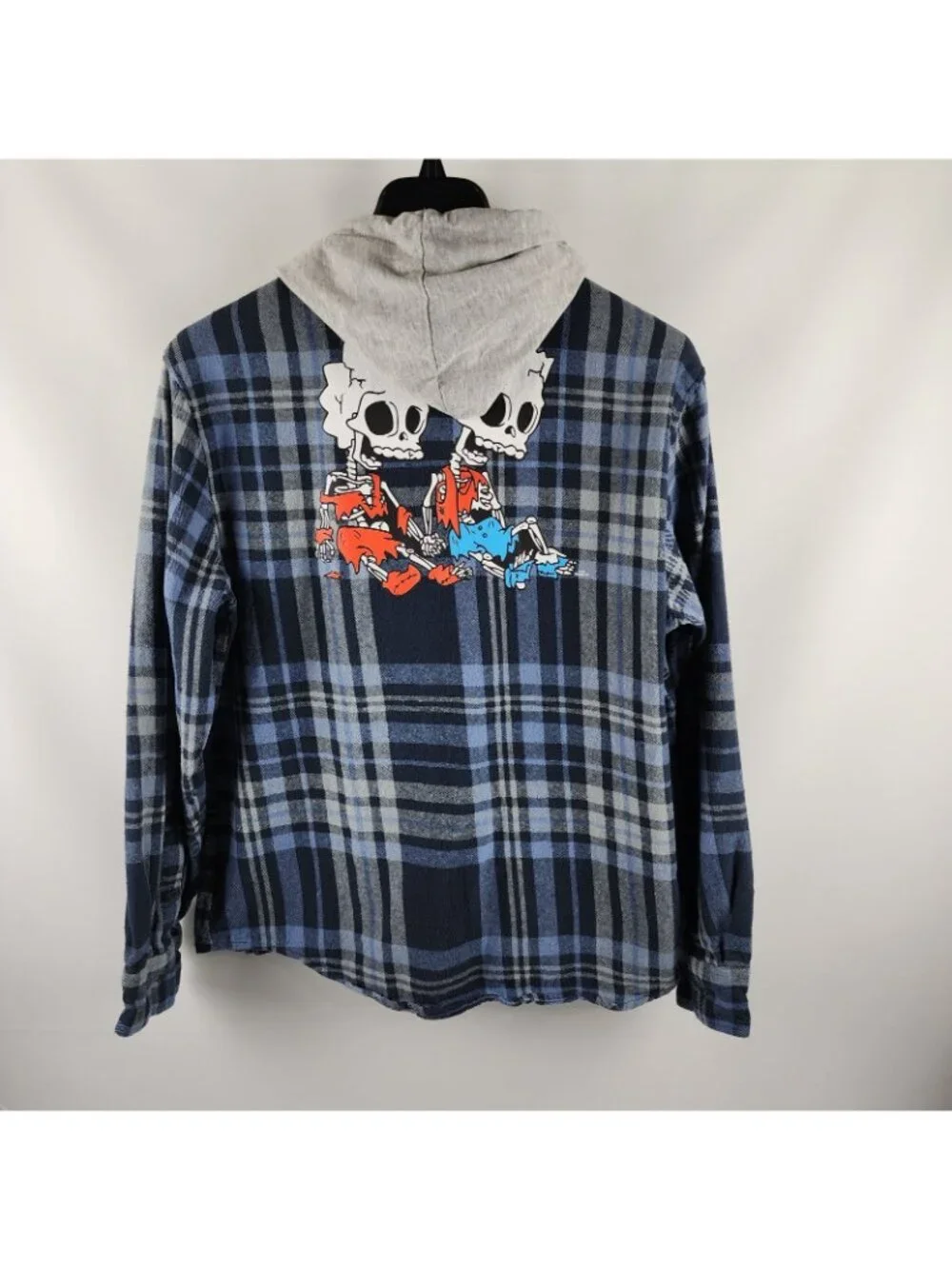 The Simpsons Hoodie Mens XL Blue Multi Skeleton Back Graphic Flannel Button Up